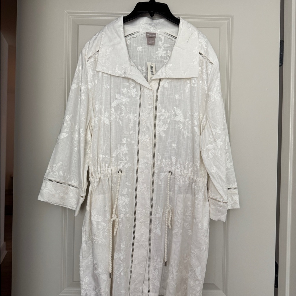 Chico's Cream Floral Embroidered Jacket